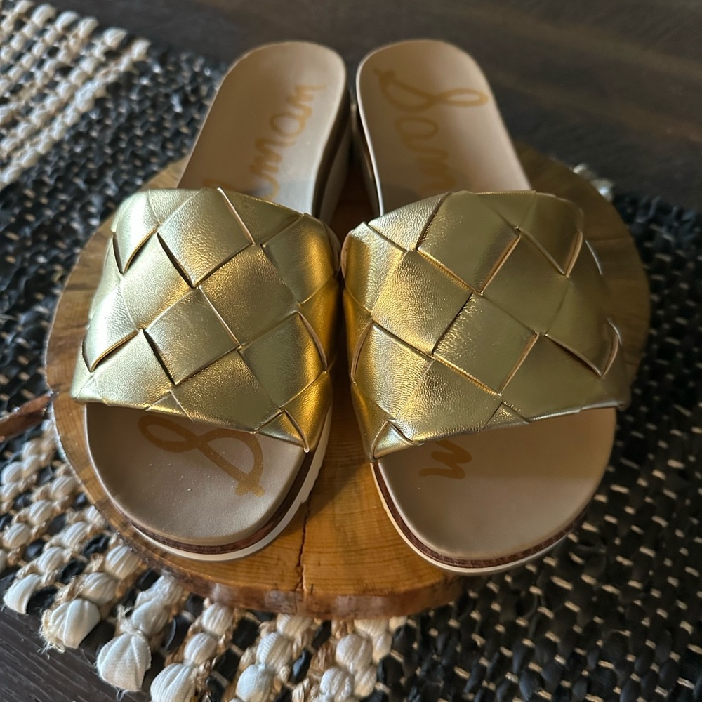 Sam Edelman Gold Woven Slide Sandals
